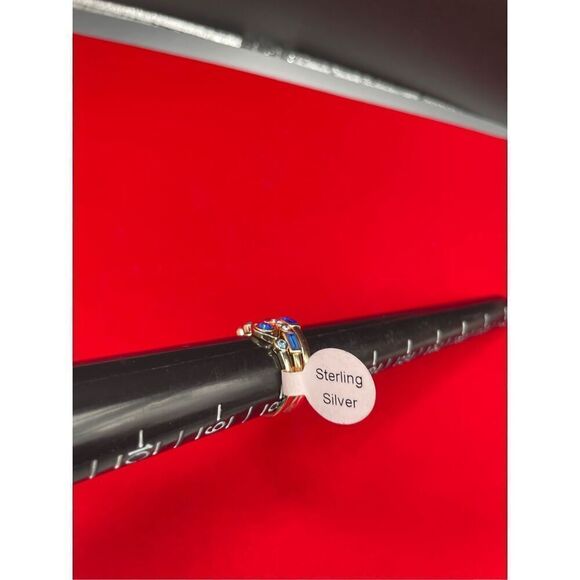 Sterling Silver Ring  Blue Stones 3 Ring Set Tagged, Stamped size 8 - Picture 4 of 5